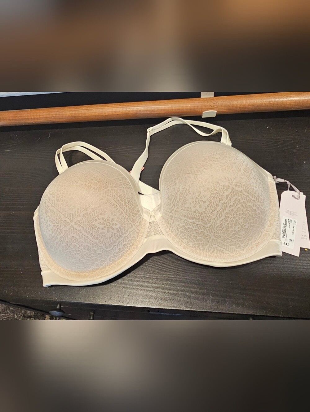 38DDD Multi Way Strapless Lace-Overlay Smooth Bra - Ivory